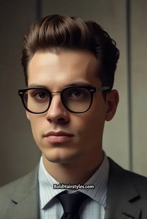 8. Pompadour Fade with Square Glasses