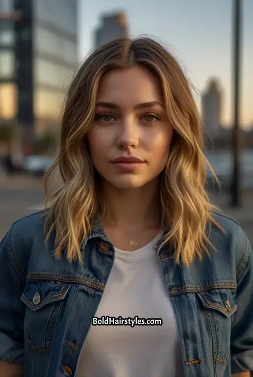 9. Wavy Lob with a Middle Part