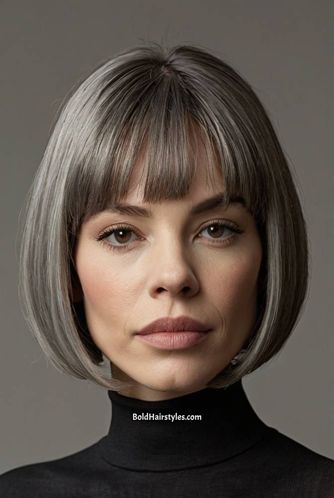 1. Sleek Grey Bob with a Side Par