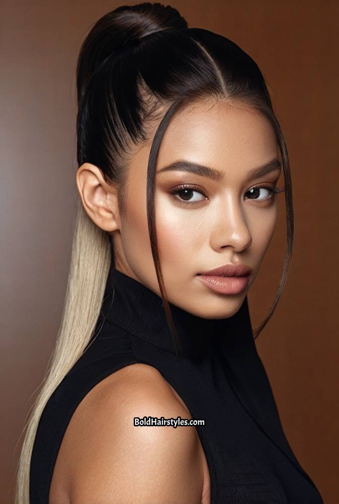 1. Sleek High Ponytail with Face-Framing Strands
