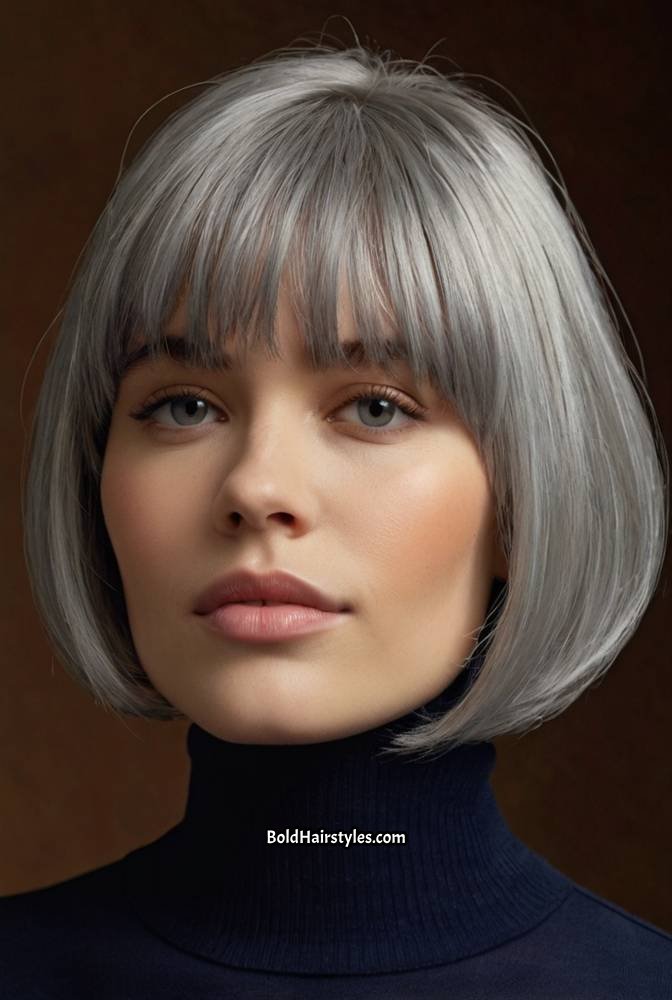 10. Silver Bob with Face-Framing Highlights