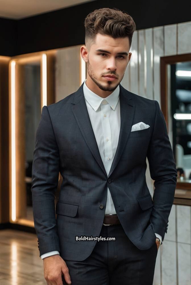11. Short Curls with Hard Part and Fade