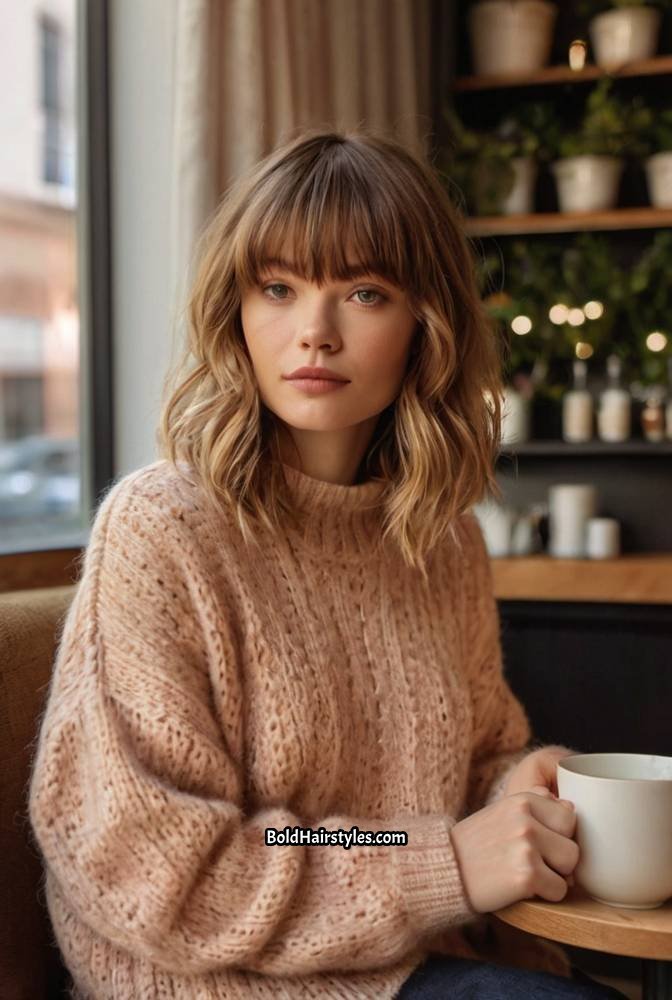 11. Soft Peach Curtain Bangs