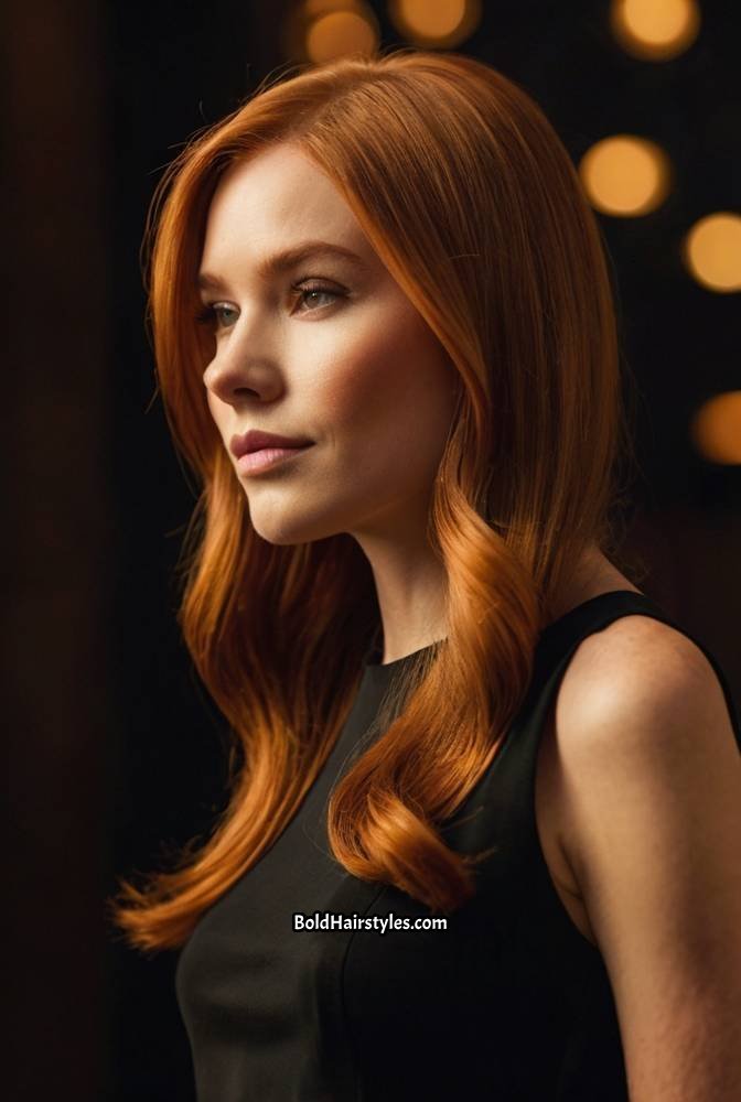 12. Glossy Copper Hair with Side Parting