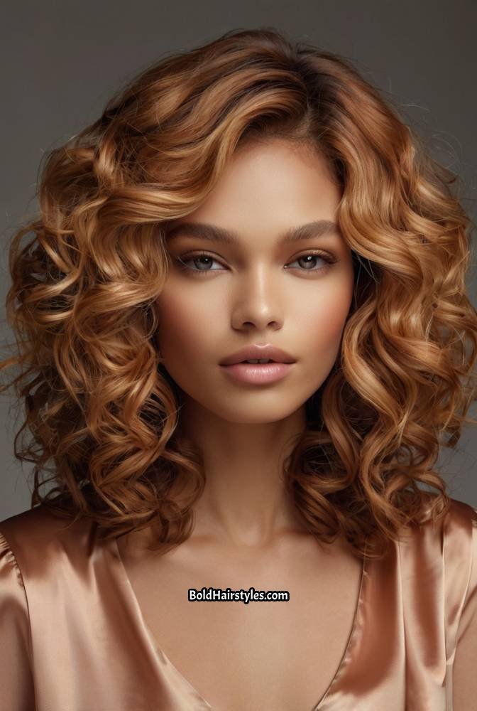 12. Glossy Peach Caramel Curls