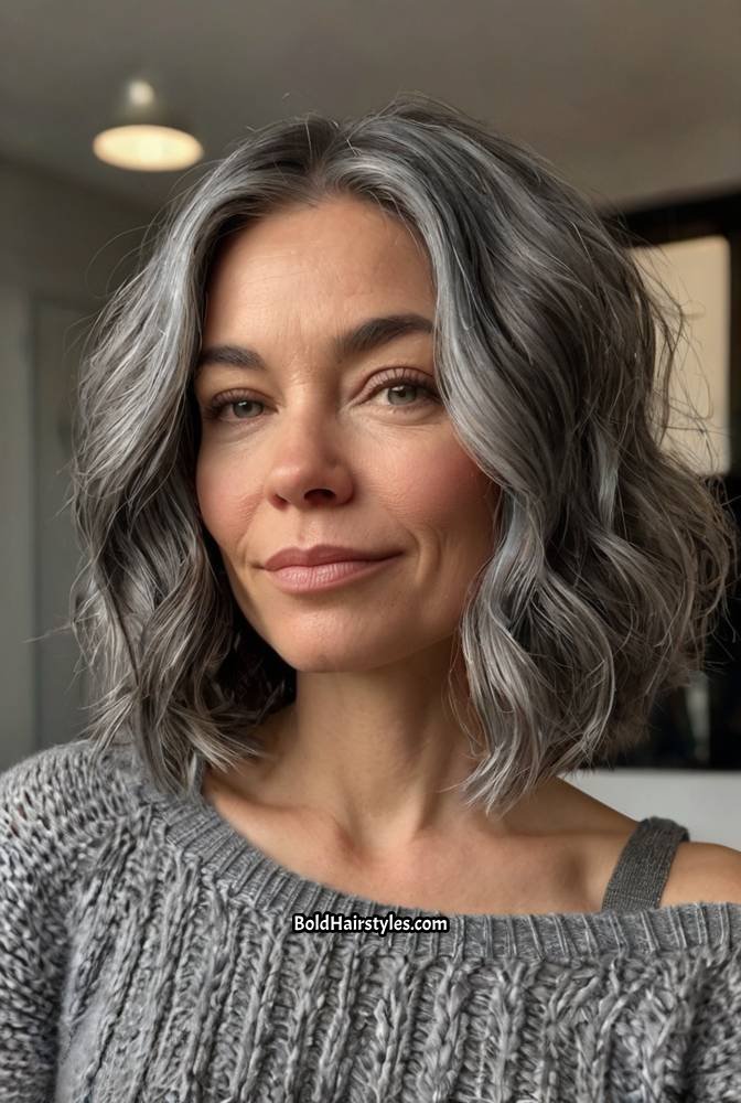 12. Salt-and-Pepper Bob with Natural Texture