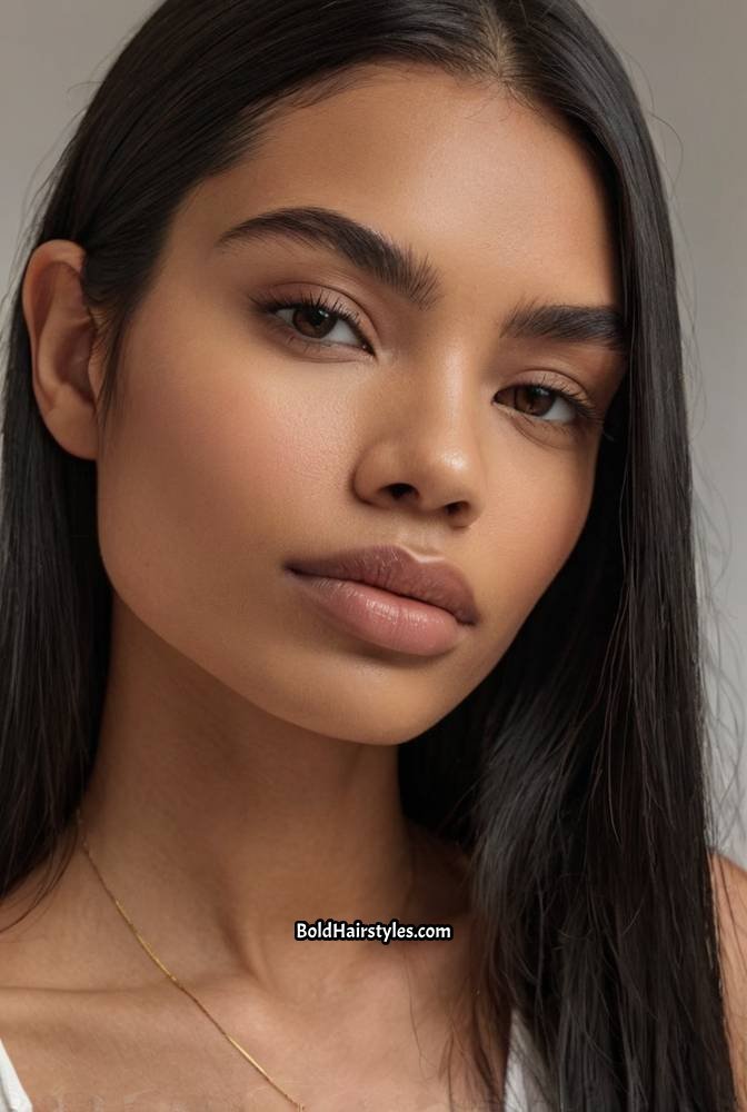 13. Jet Black Straight Hair with a Middle Part