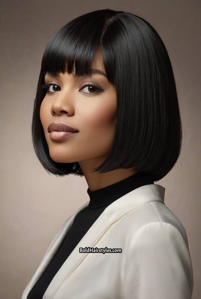 13. Sleek Chin-Length Bob with Side Bangs
