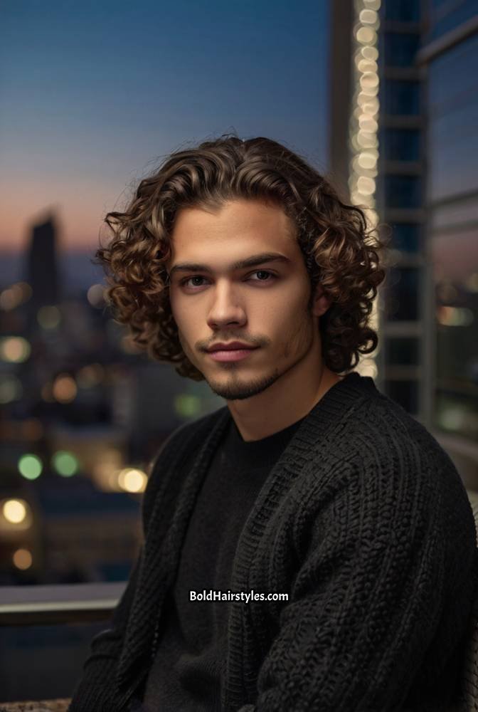 14. Mid-Length Curls with Taper Fade