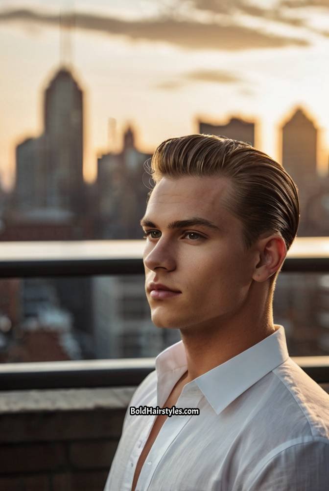 14. Slicked-Back Hair with Low Fade