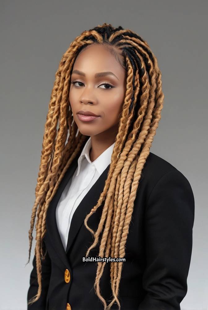 15. Jumbo Loc Twists with Golden Highlights