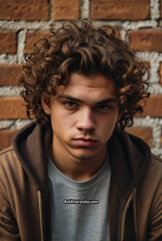15. Messy Curly Crop with Low Fade