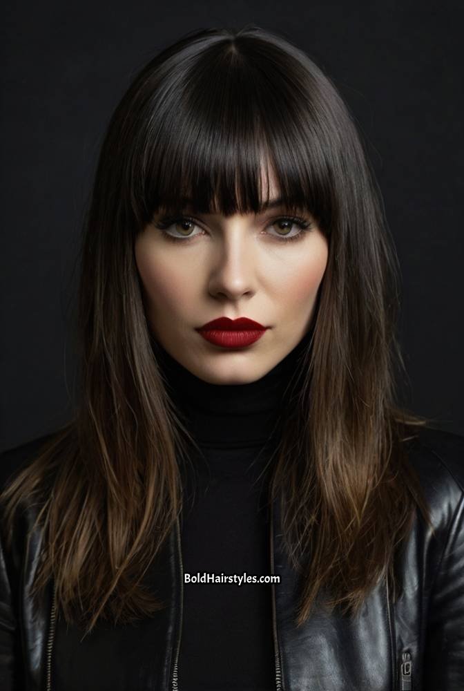 15. Sleek Straight Hair with Blunt Bangs