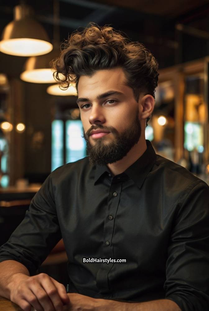 16. Curly Pompadour with Skin Fade