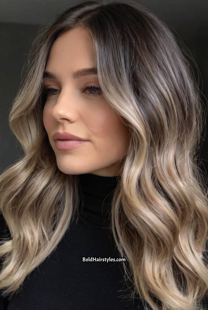 16. Dark Brunette with Cool-Toned Ash Blonde Balayag