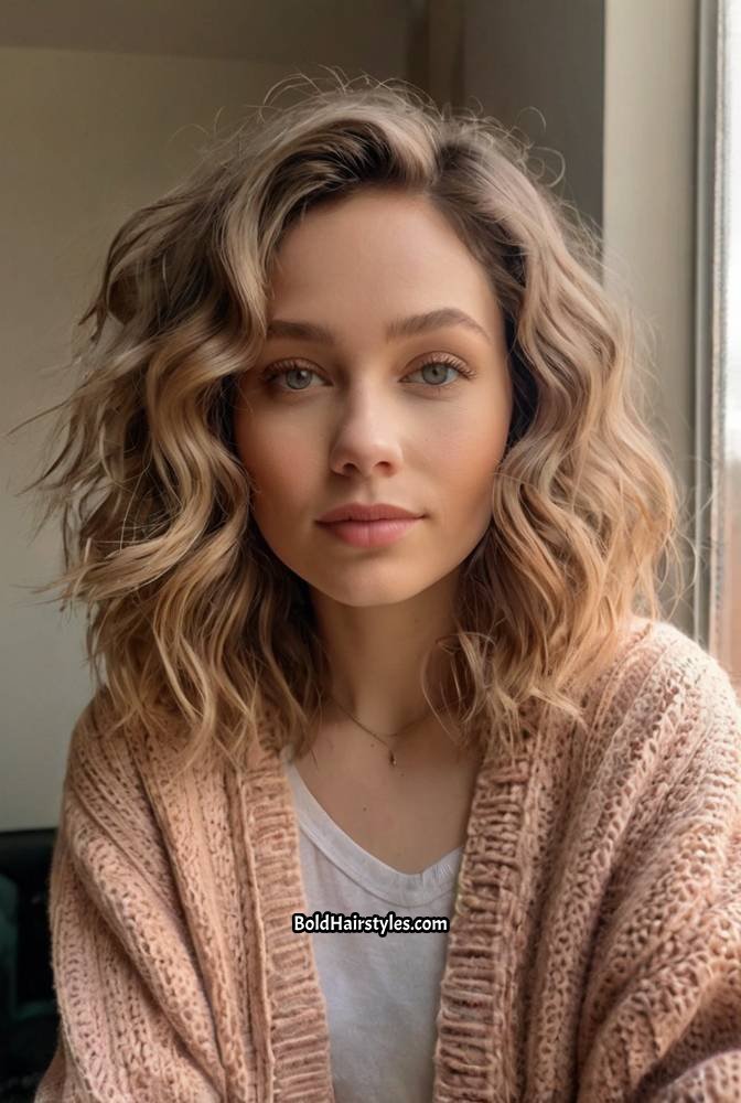 16. Dusty Peach Lob with Soft Curls