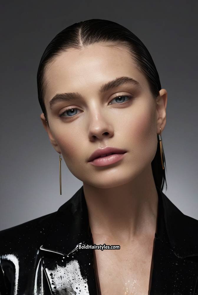 16. Slicked-Back Wet Look with Glossy Shine