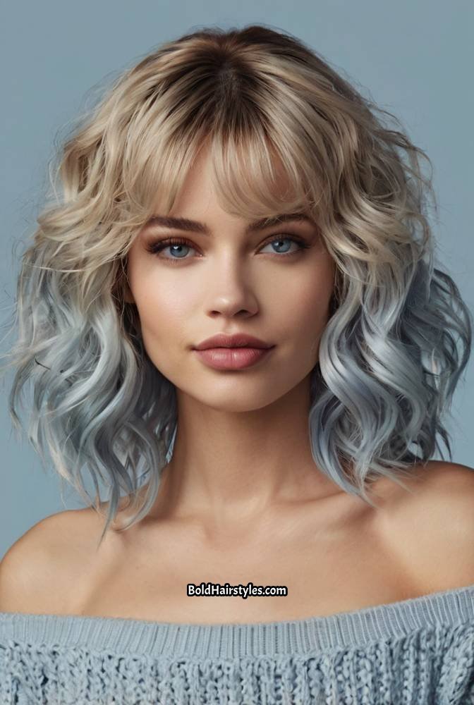 17. Ash Blonde Wet and Wavy Wig with Dark Roots