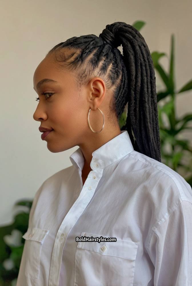 17. Micro Locs in a Sleek Ponytail