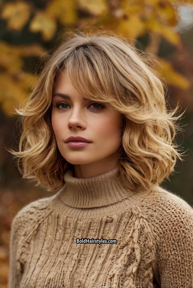 17. Side-Swept Bangs with Voluminous Layers