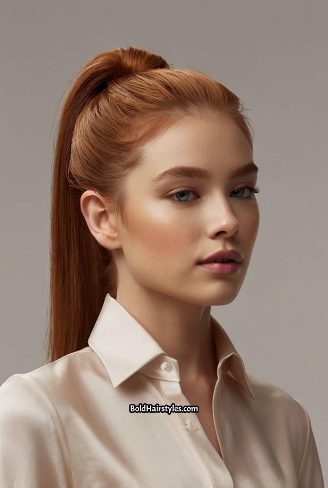 17. Sleek Copper Ponytail with Volume