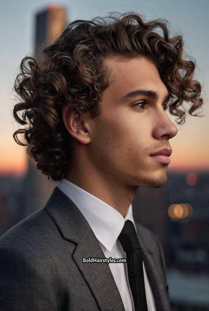 18. Curly Side Part with Drop Fade