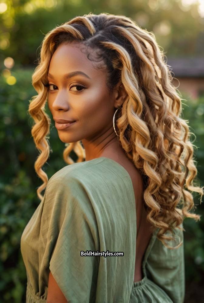 18. Honey Blonde Locs with Soft Curls