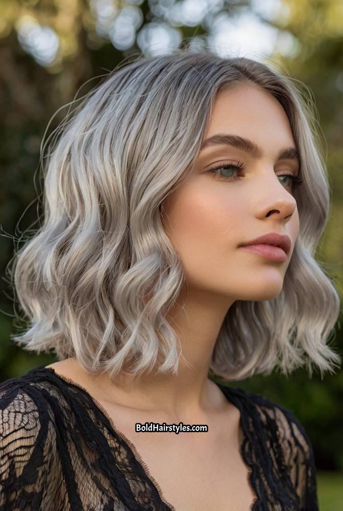 18. Shoulder-Length Silver Lob with Soft Waves