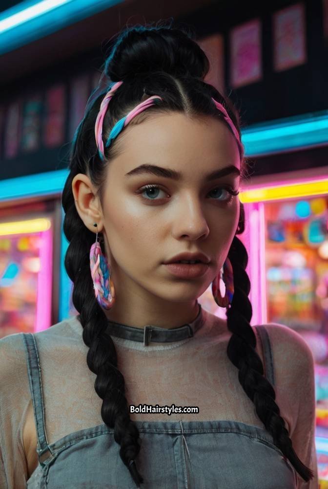 18. Twisted Mini Buns with Barrettes
