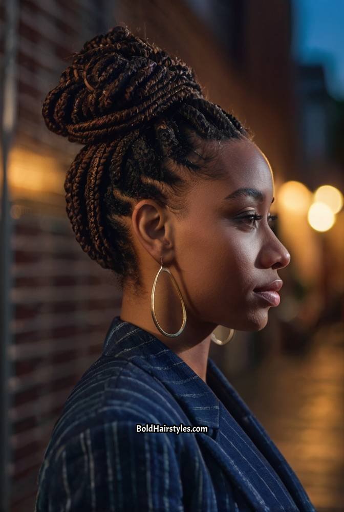 19. Braided Locs Updo with Twisted Sides