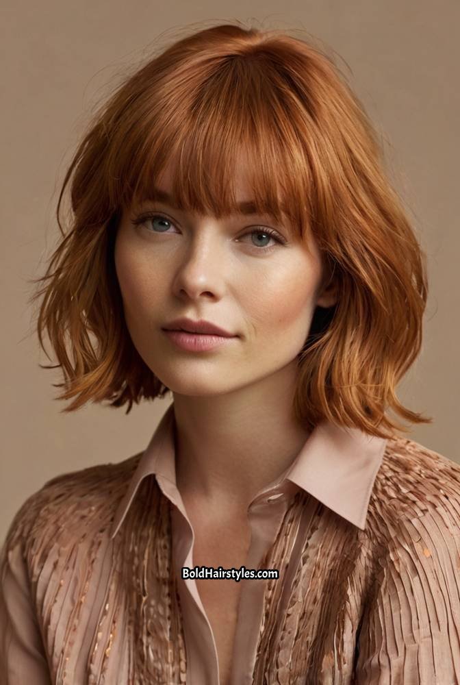 19. Copper Hair with Soft Feathered Bangs