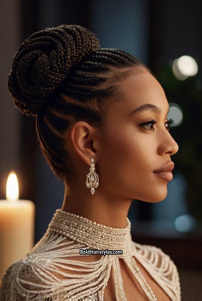 19. Low Slicked Bun with a Braided Wrap Around
