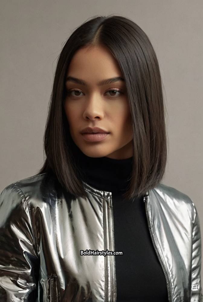 2. Chic Blunt Cut with a Side Part