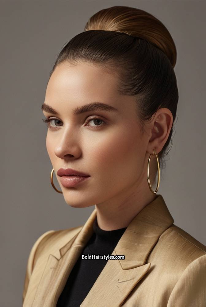 2. Slicked-Back Low Bun with Middle Part