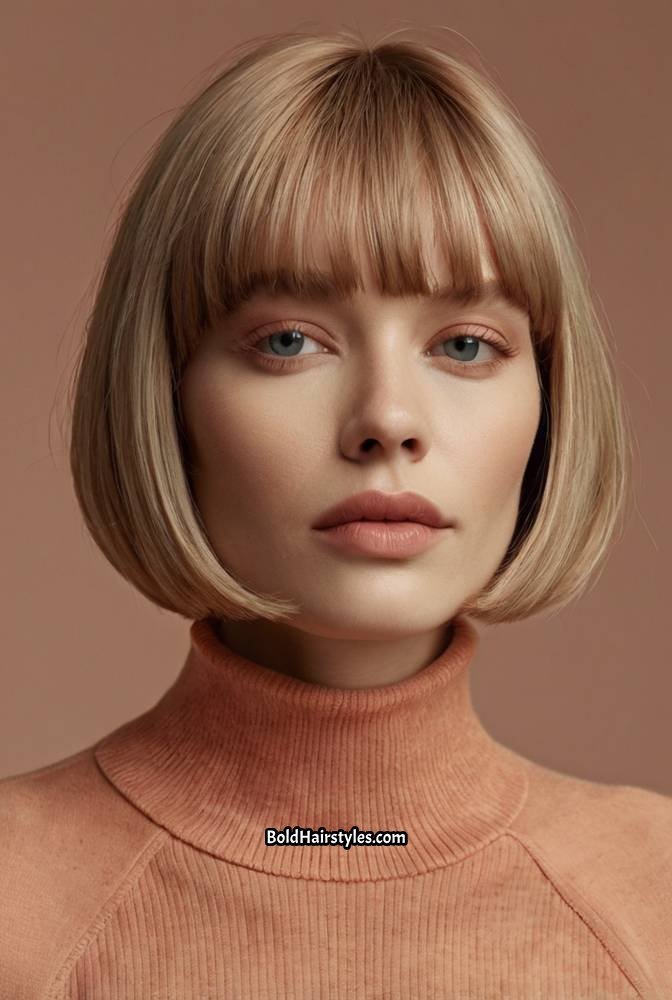 2. Vibrant Peach Bob with Blunt Ends