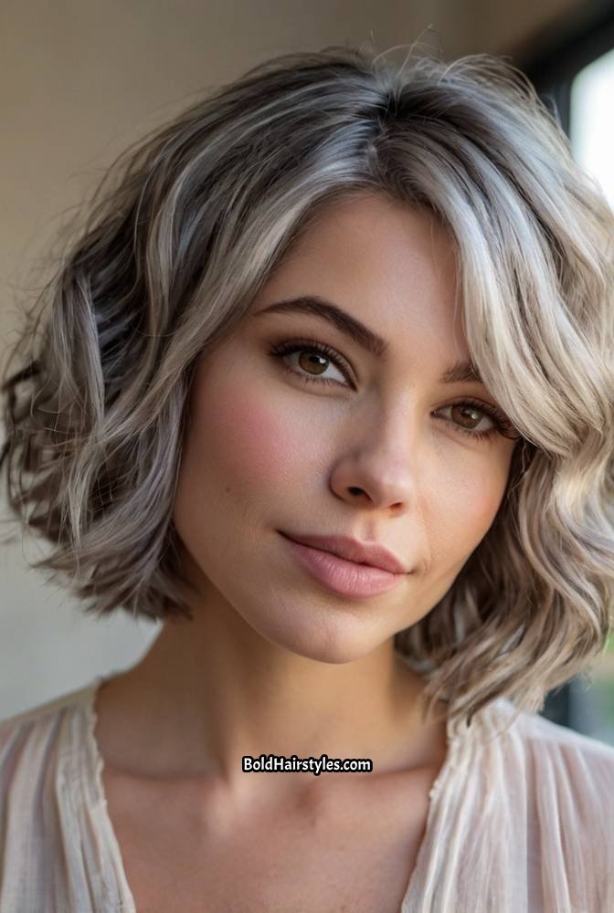 2. Wavy Silver Bob with Dark Root