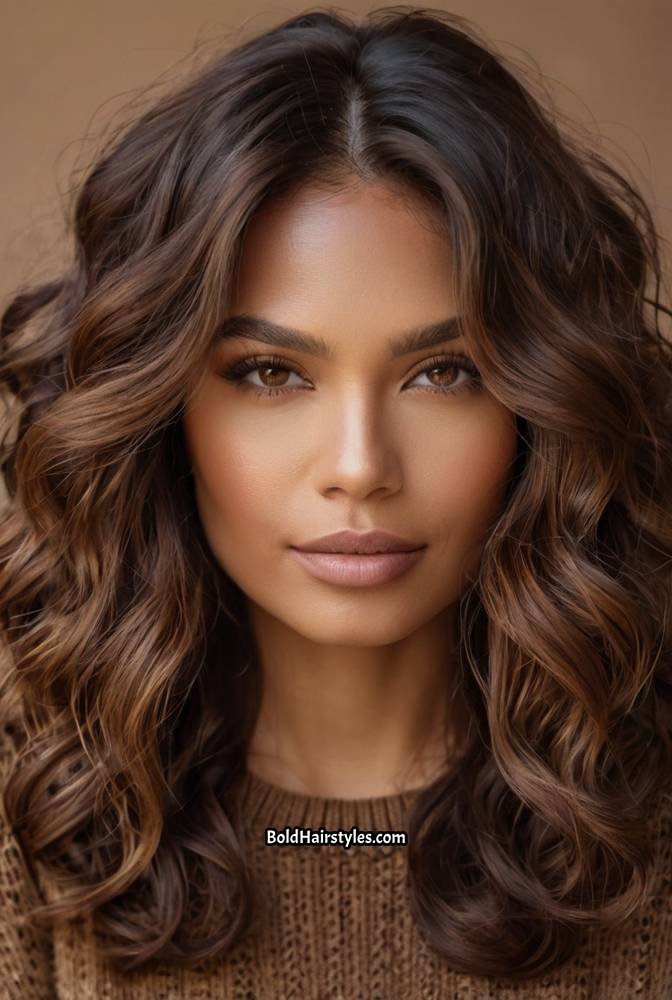20. Deep Mahogany Brown with Warm Chestnut Balayage