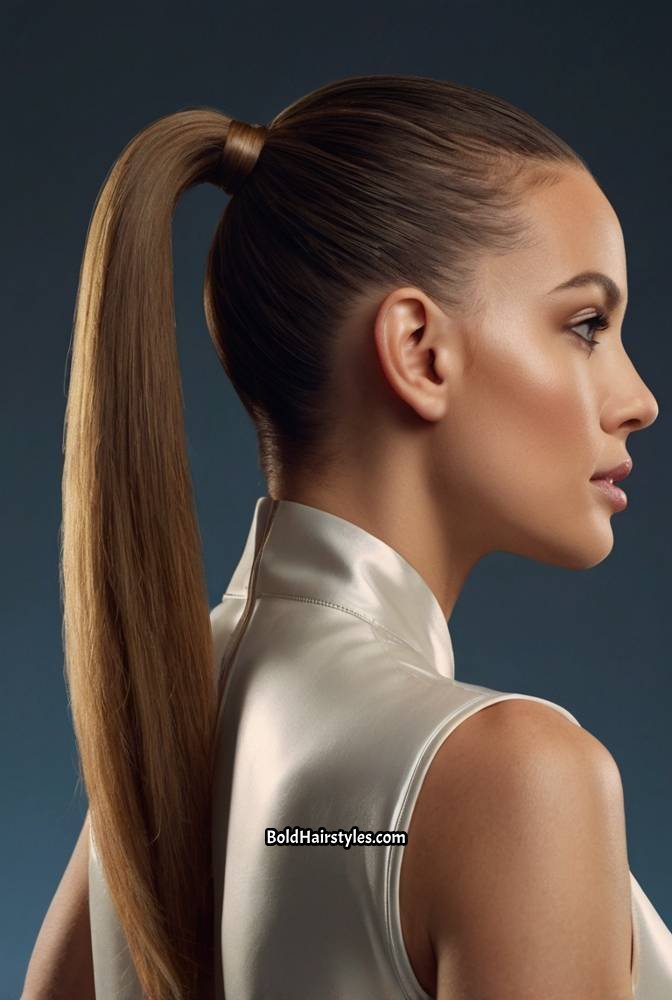 20. Sleek High Ponytail with Wrap-Around Hair Tie