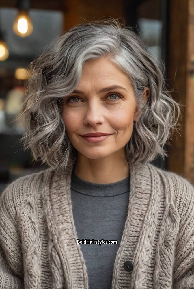 20. Wavy Grey Bob with Subtle Balayage Highlights