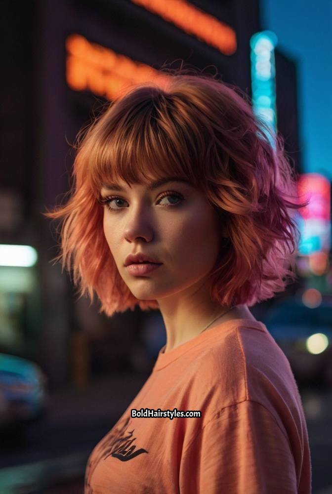 21. Bright Coral Peach Shag Cut