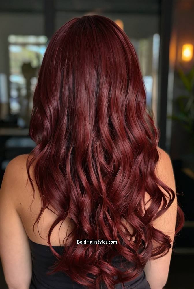 21. Burgundy Wet and Wavy Wig with Cascading Waves