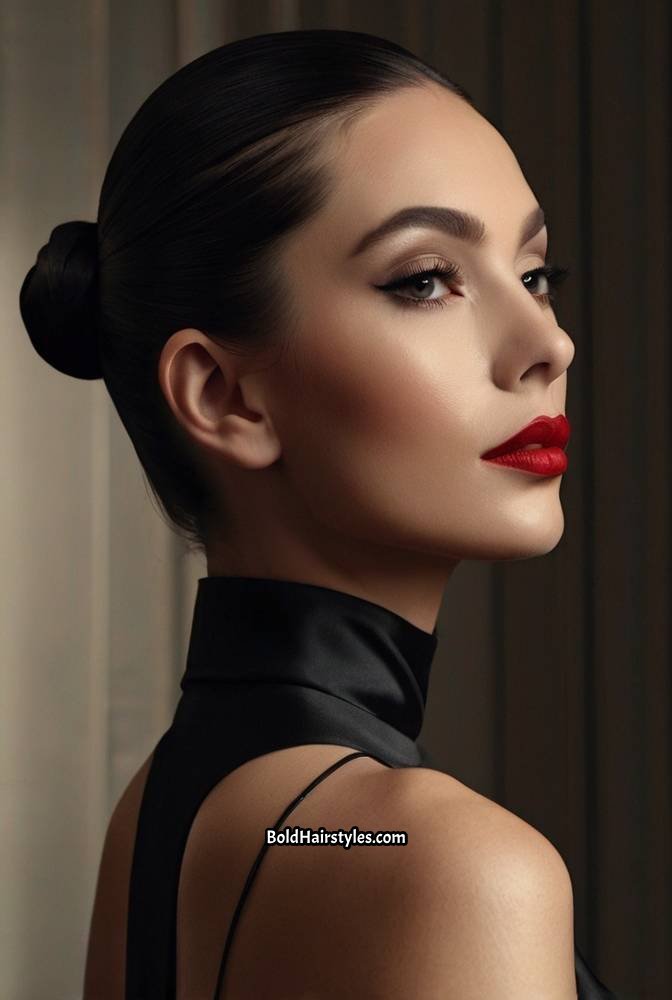 21. Long Straight Hair with a Sleek Low Bun