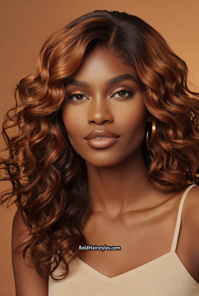 22. Copper Brown Wet and Wavy Wig with Defined Curls