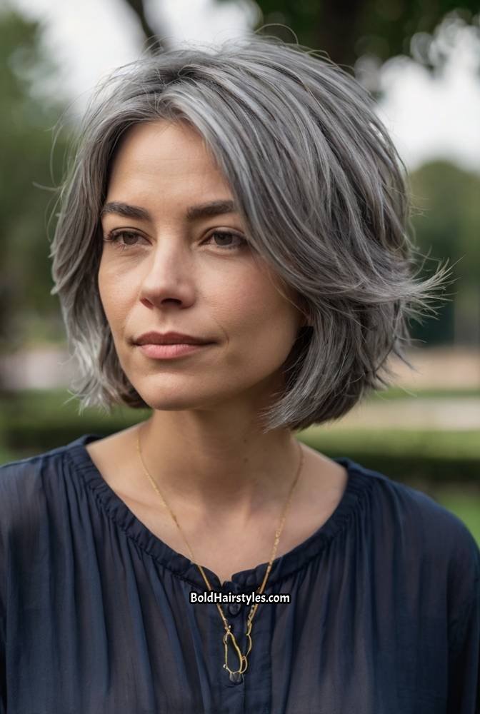 3. Textured Grey Bob with Feathered End