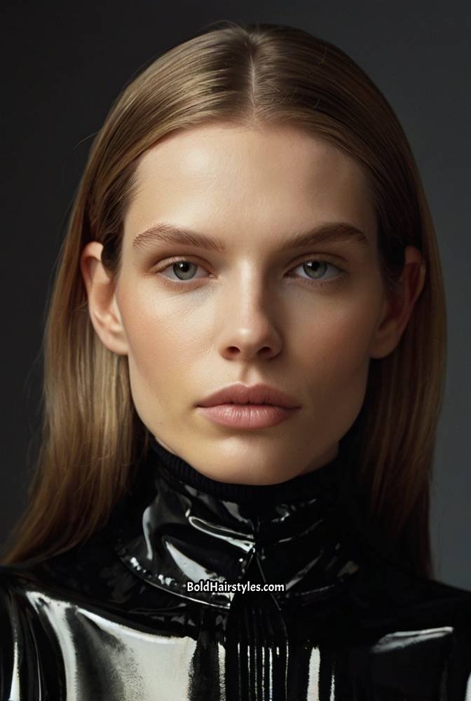 3. Ultra-Glossy Straight Hair with a Blunt Cut