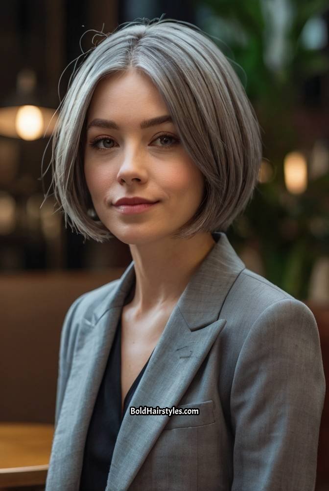 4. Classic Chin-Length Grey Bob with Blunt Cu