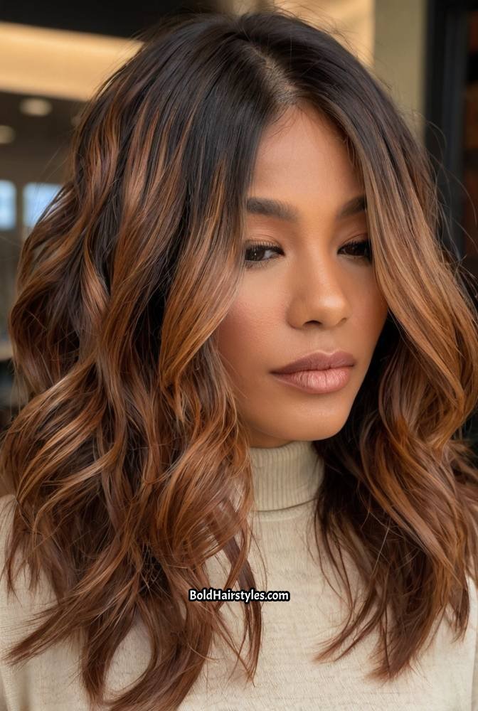 4. Copper Balayage on Dark Brown Hair