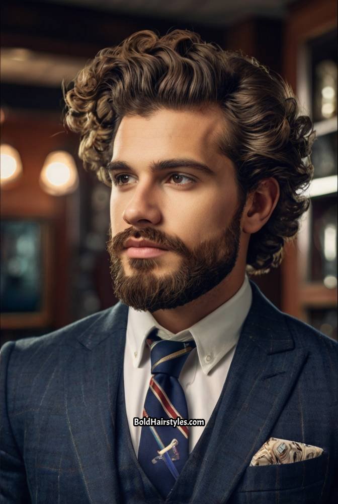 4. Curly Pompadour with Skin Fade