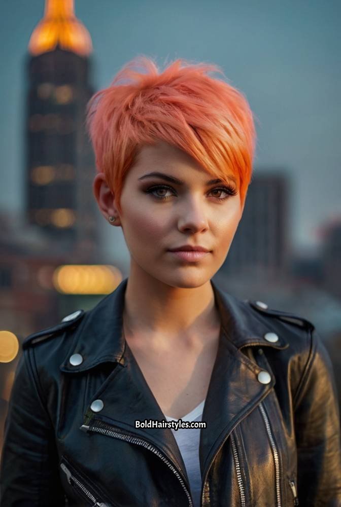 4. Neon Peach Pixie Cut
