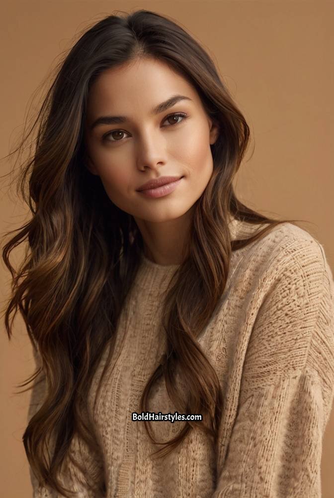4. Warm Caramel Highlights on Dark Brunette Hair